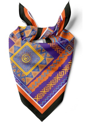 Vissona H19 Kadın Turuncu Etnik Desenli 50X50 Bandana