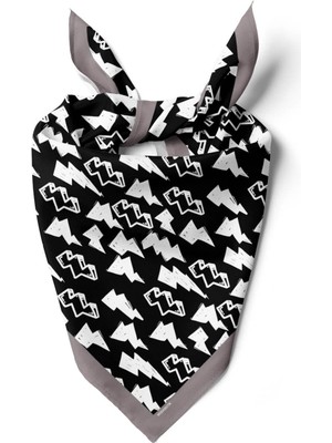 Vissona Y75 Kadın Şimşek Desenli Bandana 50X50 Siyah DG0150-22