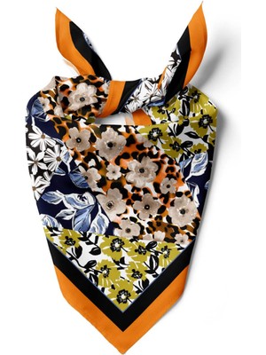 Vissona H47 Kadın Sarı Mavi Çiçek Desenli 50X50 Bandana Hyl DG01631-22