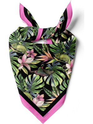 Vissona H32 Kadın Yeşil Yaprak Desenli 50X50 Bandana DG01408-22