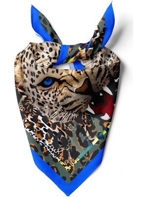 Vissona Kadın Krem Kahve Kaplan Desenli 50X50 Bandana