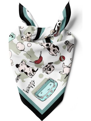 Vissona B5 Kadın Gri Puppy Love Desenli 50X50 Bandana Hyl DG0682-22