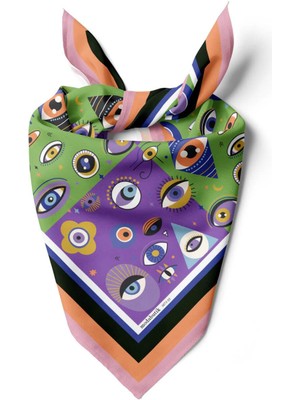 Vissona E55 Kadın Mor Yeşil Göz Desenli 50X50 Bandana Hyl DG01673-22