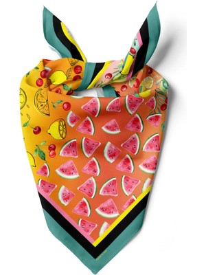 Vissona G59 Kadın Kırmızı Fruits Desenli 50X50 Bandana DG01456-22