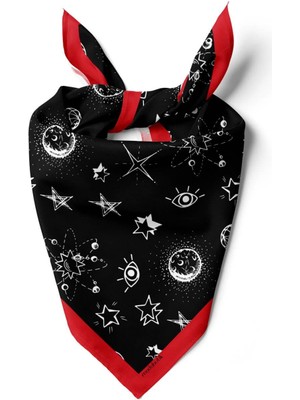 Vissona A116 Kadın Yıldız Desenli Bandana 55X55 Siyah Beyaz DG0405-22