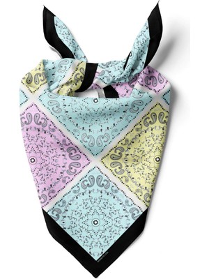 Vissona Y33 Kadın Sarı Turkuaz Kareli Desenli 50X50 Bandana Hyl DG01226-22