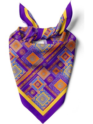 Vissona H16 Kadın Mor Sarı Ethnic Patch Desenli 50X50 Bandana