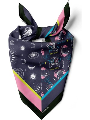 Vissona H2 Kadın Mavi Süper Star Desenli 50X50 Bandana
