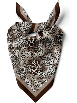 Vissona Kadın Kahverengi Koyu Kestane Leopar Desenli 50X50 Bandana - DG0938