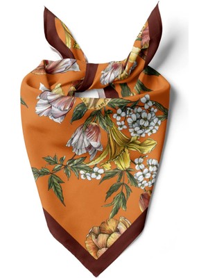 Vissona Kadın Çiçek Desenli Bandana 50X50 Turuncu Sarı Beyaz DG0477-22 Snz