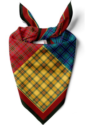 Vissona G8 Kadın Sarı Kırmızı Dörtlü Ekose Desenli 50X50 Bandana DG01621-22