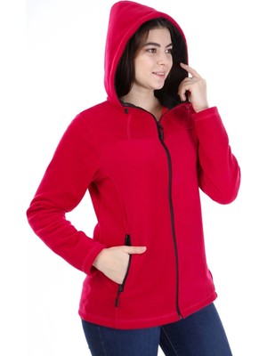 Vega Port Boydan Fermuarlı Kapüşonlu Kadın Polar Fuşya