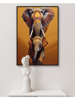 Rosa Art Metal Çerçeveli Gerçek Camlı Tablo | Fil, Fil Ailesi, Hayvan Figürlü Tablo|dijital Baskılı Fil Tablosu