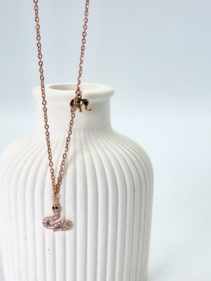 Duru Aksesuar Vip Seri Rosegold Renk Yılan ve Fil Model Şans Kolye