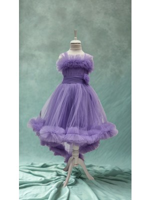 Kız Çocuk Prenses Kuyruklu Hayal Tüllü Mavi Abiye Elbise – Özel Tasarım – Düğün & Doğum Günü & Balo