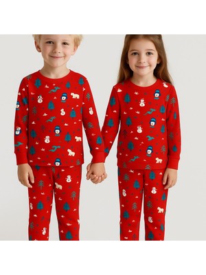Rapapa Unisex %100 Cotton Yılbaşı Temalı Desenli Pijama Takımı 1005-Y