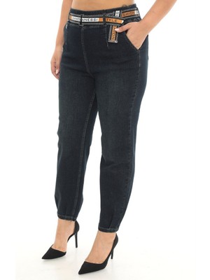 Zanessi Büyük Beden Mom Kemerli Yüksek Bel Denim Kadın Pantolon