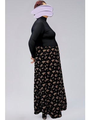 Parçalı Uzun Namaz Etek, Viskon Çiçek 8 Parça Uzun Kadın Etek