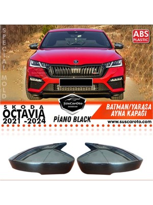 Caralp Skoda Octavia Mk4 Sinyalli 2021-2024 Uyumlu Batman Yarasa Ayna Kapağı Piano Black Abs Plastik Sağ Sol Takım