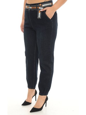 Zanessi Büyük Beden Mom Kemerli Yüksek Bel Denim Kadın Pantolon