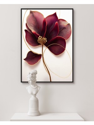 Rosa Art Metal Çerçeveli Gerçek Camlı Tablo | Bordo Altın Çizgili Çiçek Temalı Tablo|yüksek Çözünürlük