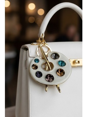 Modex Altın Sarısı Renkli Taş Detay Ressam Paleti Çanta Aksesuarı Anahtarlık