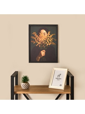 Evidea Deco Woman Of Flower Duvar Panosu - Siyah / Turuncu - 30X40 cm