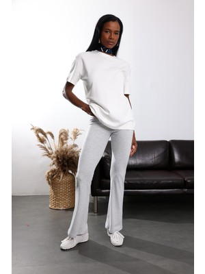 5in1Canpolat Gri Ispanyol Paça Tayt Pantolon 24135