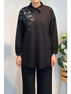 Lale Butik Deri Nakış Detay Tunik 19320 Siyah