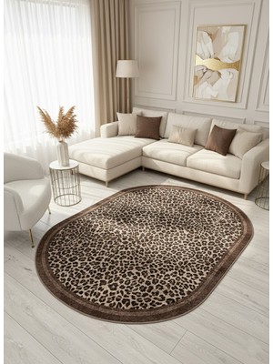 Brillant Leopar Desenli Oval Lateks Deri Halı