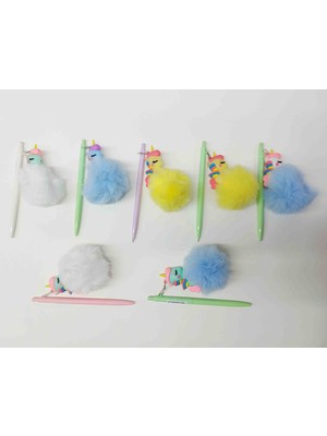 Logon Unicorn Tüylü Ponponlu Versatil Uçlu Kalem / Anahtarlık & Çanta Süsü