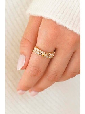 Trend Collection Işıltılı Baget Taşlı Vip Yüzük – Gold Kadın Yüzük - Ayarlanabilir