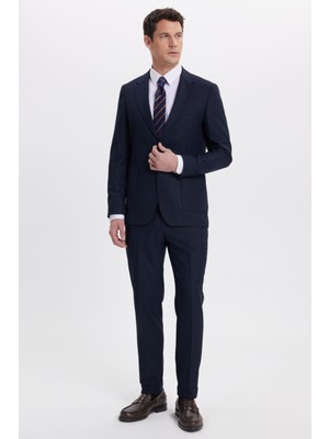 Tudors Erkek Regular Fit Lacivert Mono Yaka Beli Bağcıklı Torba Cepli Takım Elbise