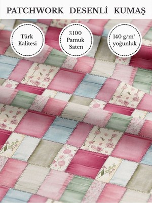 Fabricstown %100 Pamuk Saten Patchwork Kumaş – 155×100 cm – Dikiş ve Dıy Için