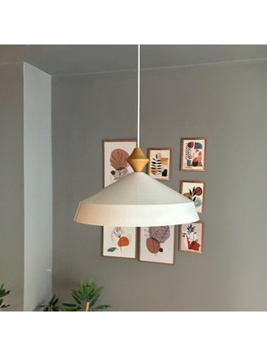 Bamyum Lema Beyaz Tekli Avize Büyük Q Ahşap Başlık Sarkıt Lamba Restoran Cafe Salon Avizeleri