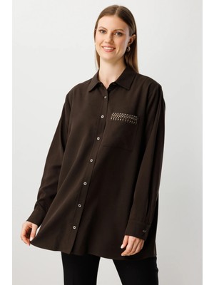 Ekol Cebi Taş Işlemeli Büyük Beden Gömlek