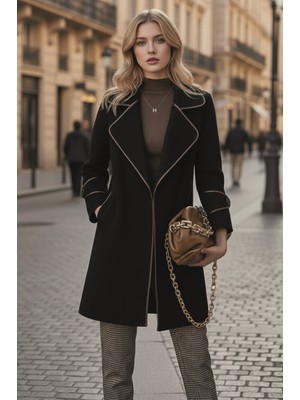 1Tarz Kaşe Kadın Şık Yaka Kaban ve Kemer