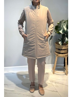 Lale Butik Taş Detay Kapitone Yelekli 3'lü Takım 25143 Bej