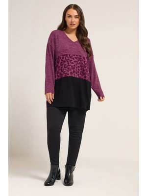 Büyük Beden V Yaka Uzun Kollu Peluş Sweatshirt 285053