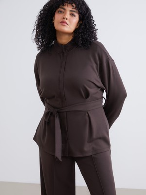 Soulife Büyük Beden Dik Yaka Kadın Fermuarlı Sweatshirt