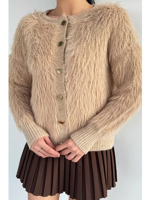 Gülseli Kadın Ön Düğmeli Sakallı Triko Ceket P-00019478