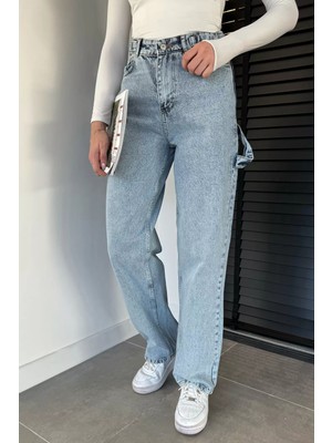 Gülseli Kadın Kemer Tokalı Yüksek Bel Jean Kot Pantolon P-00019444