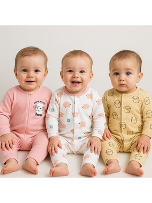 Aki Moda Kids Kız  Bebek Uyku Tulumu 3 Lü Günlük Pamuklu Fermuarlı Patiksiz