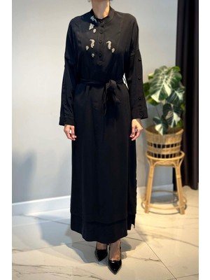 Ceremony Kolları ve Etek Altı Düğme Detaylı Elbise 6701 Siyah