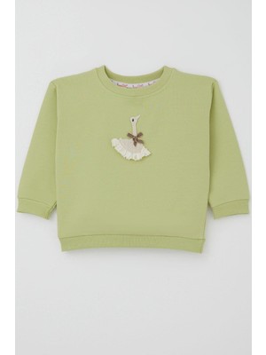 Breeze Kız Çocuk Sweatshirt Kuğu Armalı Fiyonk Detaylı 2-6 Yaş, Fıstık Yeşili