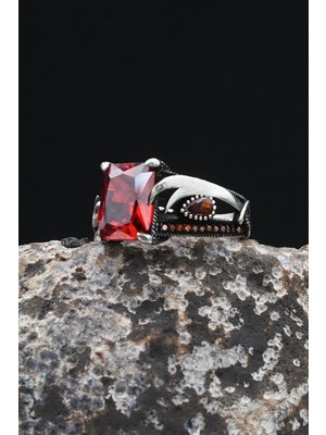 Prestige Hz. Ali Zülfikar Kılıcı Kırmızı Zirkon Taşlı 925 Ayar Gümüş Yüzük 902435