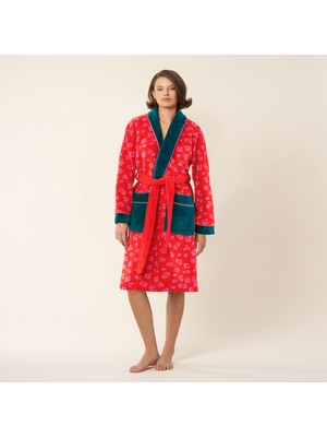 Zsa Zsa Zsu Tabea Desenli Nakışlı Pamuk Bornoz - Pembe - Kırmızı