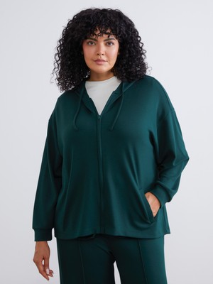 Soulife Büyük Beden Kapüşonlu Kadın Fermuarlı Sweatshirt