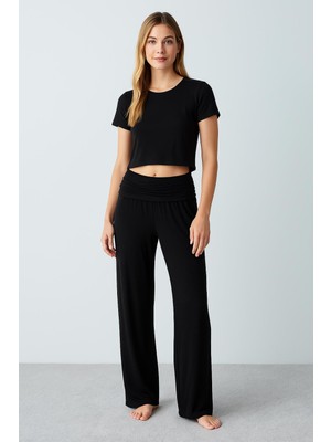 Artış Collection Düz Paça Katlanan Bel Esnek Viskoz Pantolon VTP01