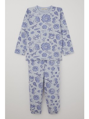 Breeze Kız Çocuk Pijama Takımı Güneşli Deniz Masalı 4-8 Yaş, Açık Mavi
